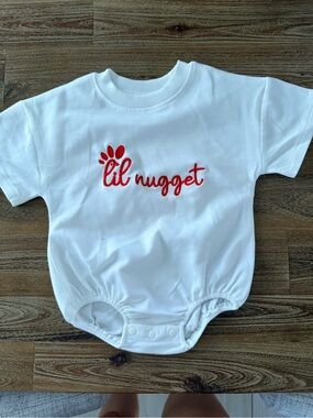White Baby Bodysuit with Red "lil nugget" Embroidery